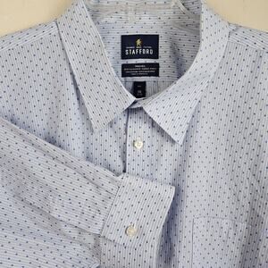 Stafford Mens Performance Super Dress Shirt Sz 20 34-35 Travel print Light Blue